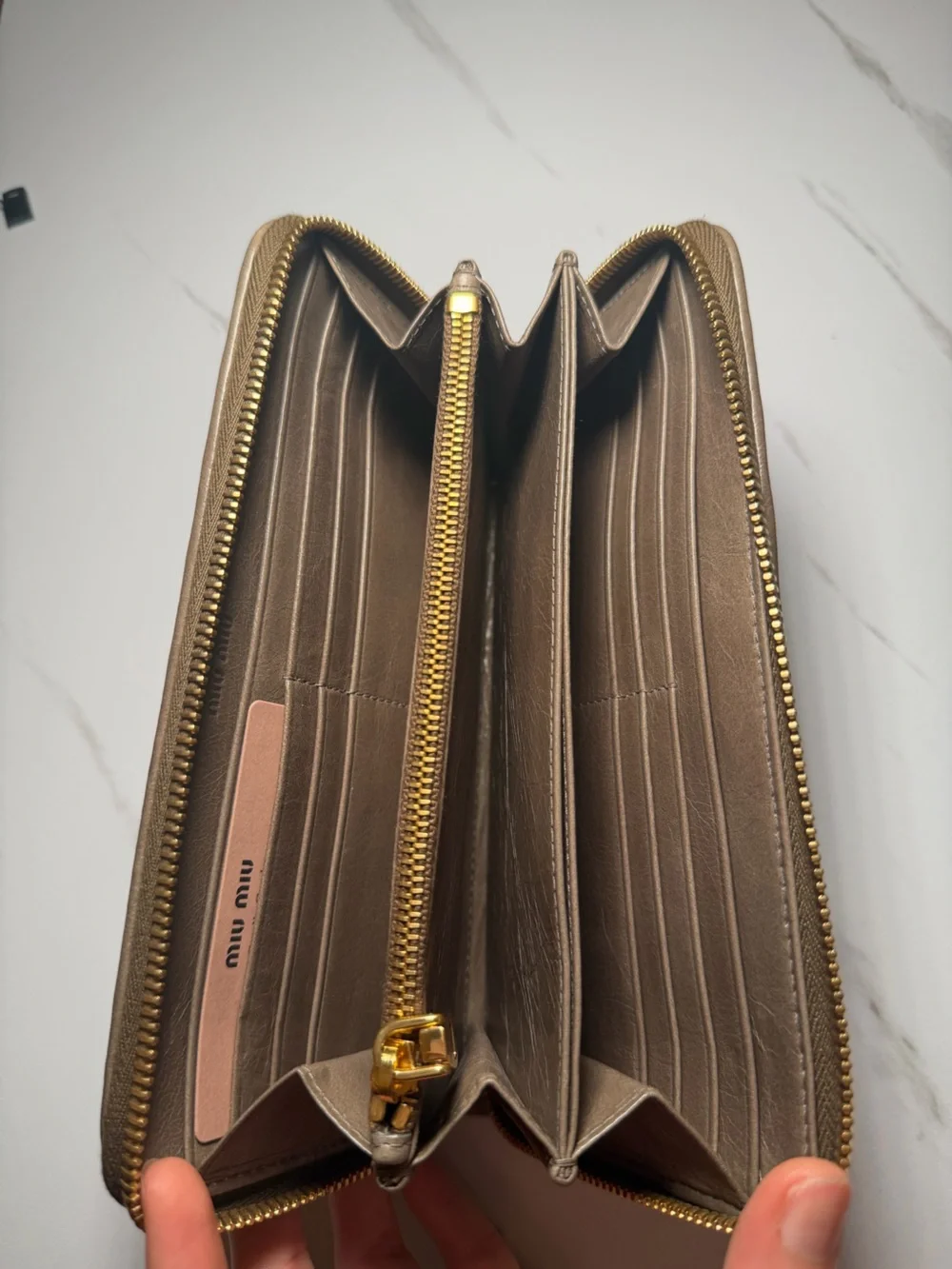Miu Miu Taupe Matelassé Nappa Leather Wallet